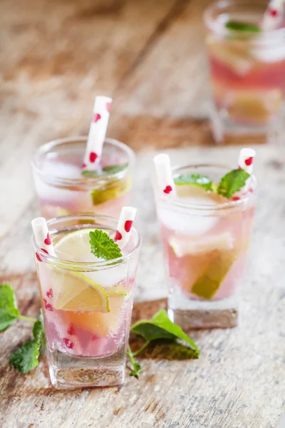 Roze cocktail met limoen en munt — Stockfoto