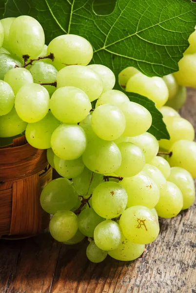 Uvas verdes em uma cesta de vime — Fotografia de Stock