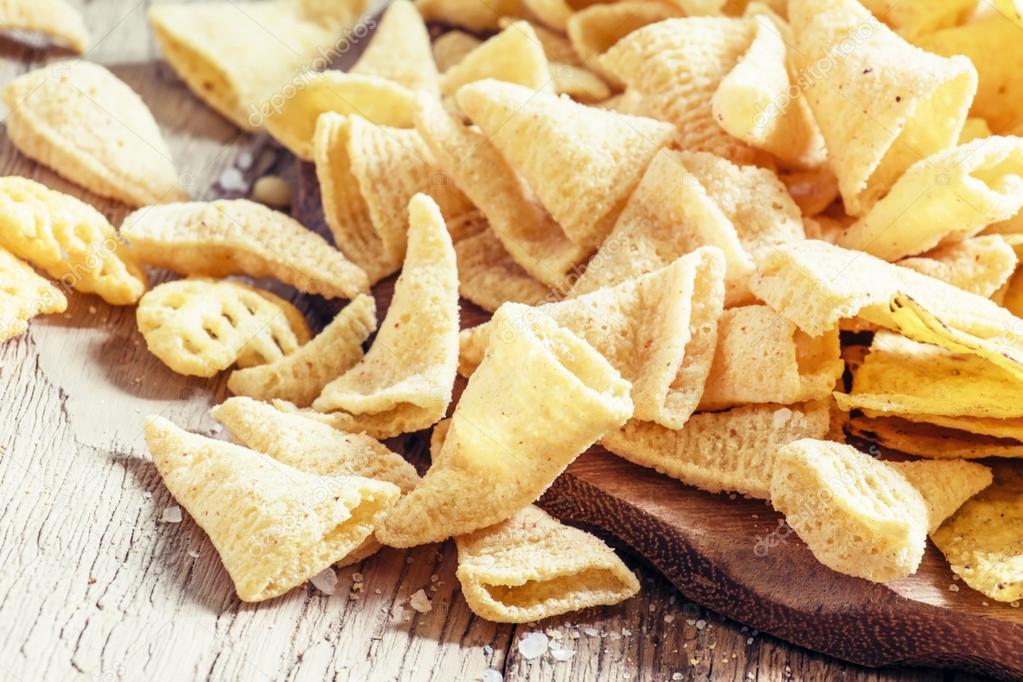 Bongs, corn chips in the form of cones with salt — Stock Photo © 5PH