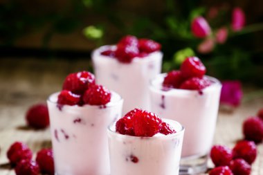 Taze ahududu ile yoğurt