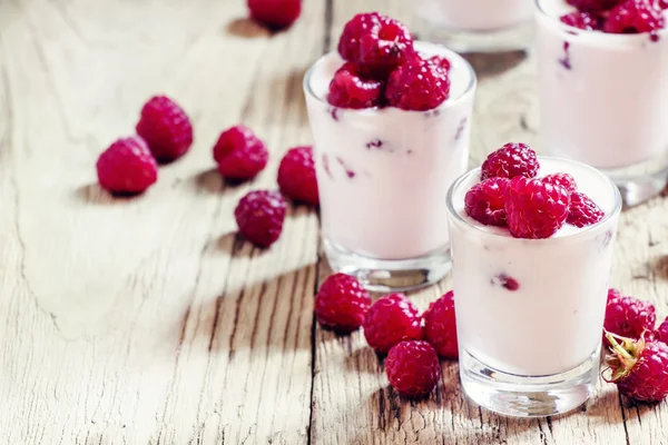 Йогурт зі свіжою малиною — стокове фото