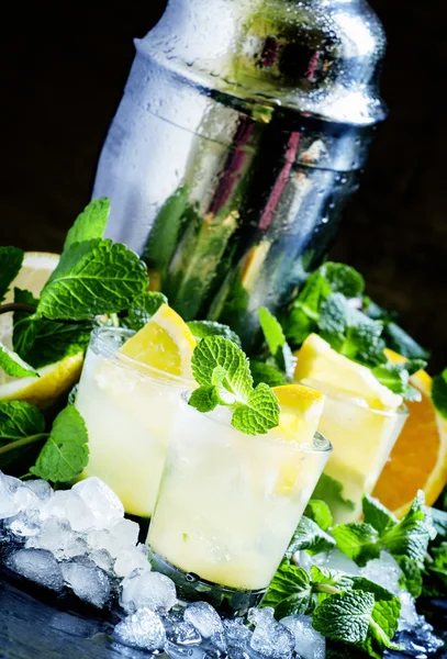 Ledový koktejl s mátou, pomeranč, citron, vodku a drceného ledu — Stock fotografie