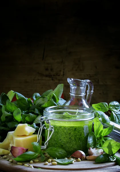 Pesto sauce in a glass jar — Stock Photo, Image