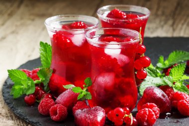 Kuş üzümü ve ahududu ile soğuk kırmızı çay