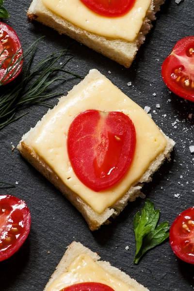 Sandwiches calientes con queso y tomates —  Fotos de Stock