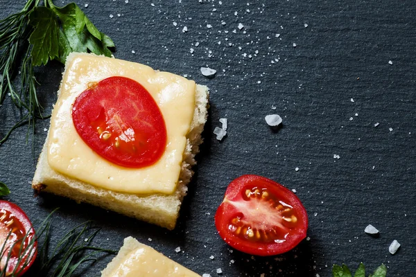 Sandwiches calientes con queso y tomates —  Fotos de Stock