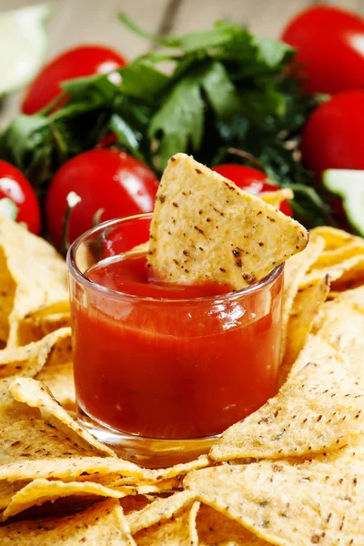 Nachos e salsa di pomodoro — Foto Stock