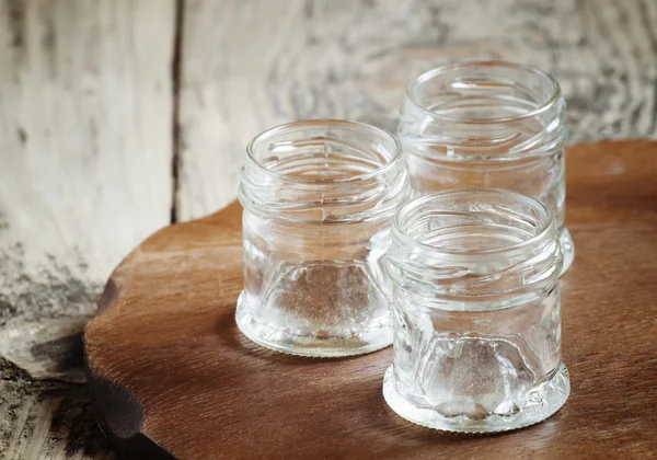 Empty small glass jars — Stock Photo, Image