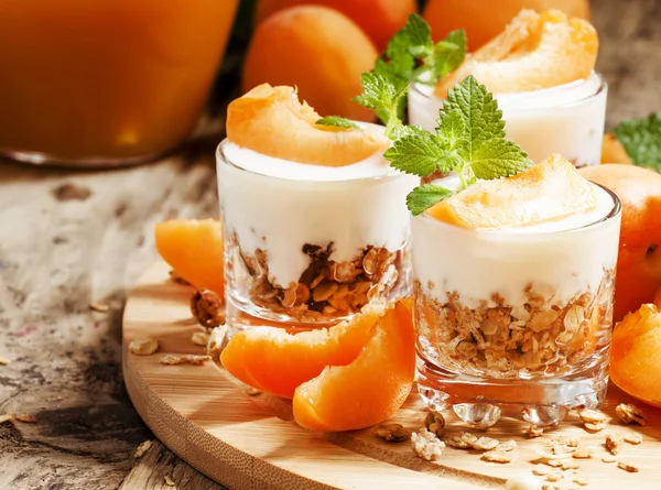 Домашняя гранола с йогуртом и абрикосом — стоковое фото