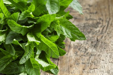 Eski ahşap masa taze nane