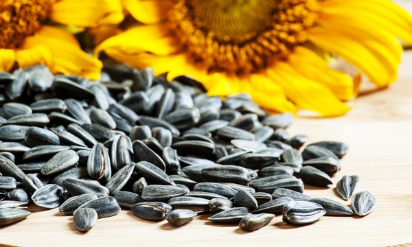 Sunflower seeds and flower