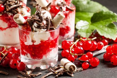 vanilyalı dondurma ile kırmızı kuş üzümü