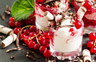 vanilyalı dondurma ile kırmızı kuş üzümü