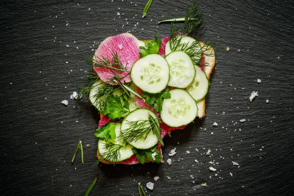 Sandwich met radijs en komkommer — Stockfoto