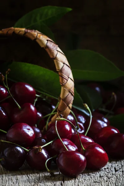 Cerises rouges dans un panier — Photo