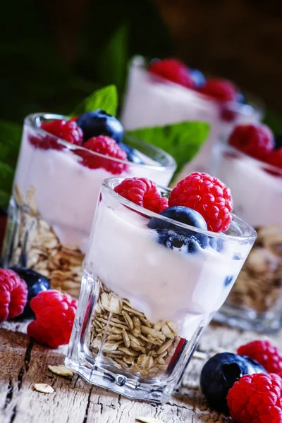 Berry yogurt with muesli — Stock Photo, Image