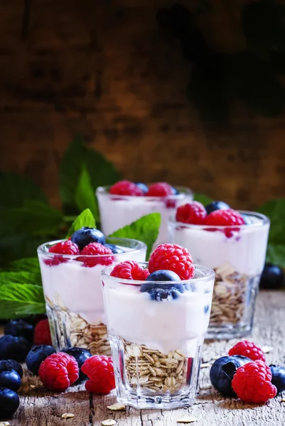 Berry yogurt with muesli — Stock Photo, Image