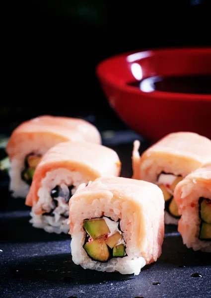 Rolls with avocado and salmon — Stock Photo, Image