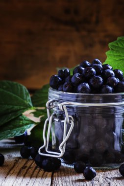 Taze chokeberries cam kavanozda