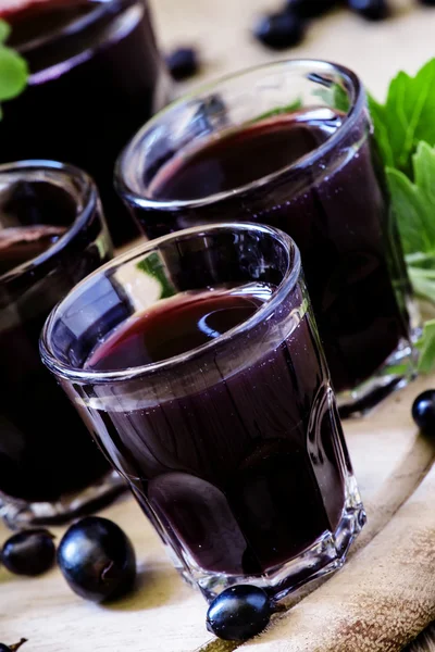 Tradiční černý rybíz likér v shot glass — Stock fotografie