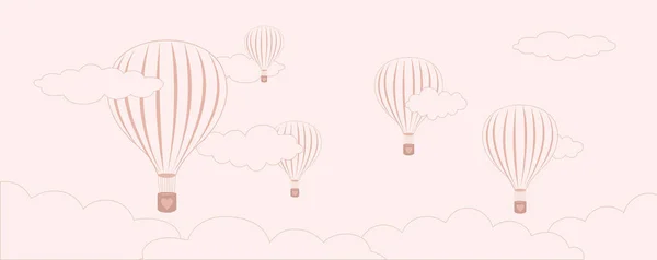 Banner San Valentín Con Globo Aire Rosa Volando Las Nubes — Archivo Imágenes Vectoriales