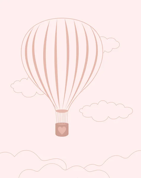 Valentinstag Hintergrund Mit Rosa Luftballon Fliegen Den Wolken Auf Sanft — Stockvektor