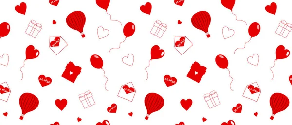 Patrón Día San Valentín Sin Costuras Con Corazones Rojos Globos — Vector de stock