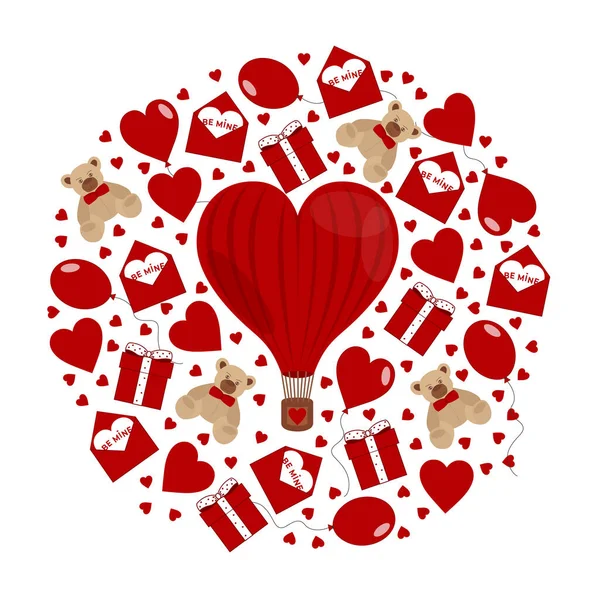 ハッピーバレンタインの日は白い背景に設定された赤い要素が大好きです ハート ギフト 母の日のクマ 誕生日 結婚式 ベクターイラスト — ストックベクタ