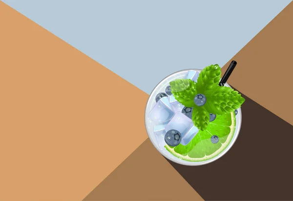 Cóctel Mojito Con Lima Menta Arándanos Hielo Con Sombra Dura — Archivo Imágenes Vectoriales