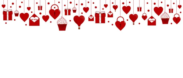 Feliz Día San Valentín Amor Elementos Rojos Establecer Bandera Sobre — Archivo Imágenes Vectoriales