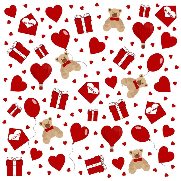 Feliz Día San Valentín Amor Elementos Rojos Establecidos Sobre Fondo — Vector de stock