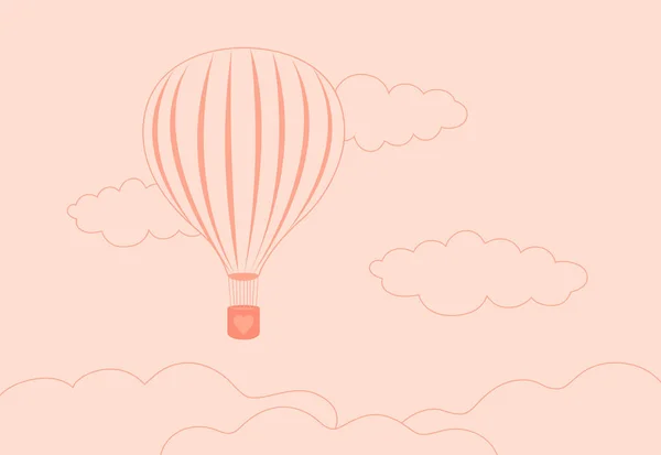 Valentinstag Hintergrund Mit Rosa Luftballon Fliegen Den Wolken Auf Sanft — Stockvektor