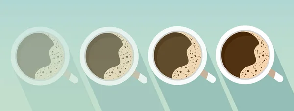 Beschickungskonzept Für Espresso Kaffeetassen Draufsicht Blauer Hintergrund Flache Vektor Illustration — Stockvektor