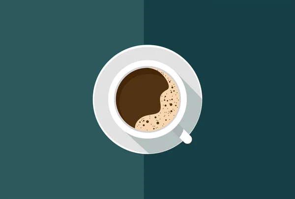 Espresso Kaffeetasse Mit Untertasse Von Oben Blauer Duocolor Hintergrund Flache — Stockvektor