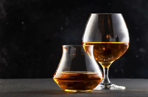 Cognac Scotch Wisky Glasses Dark Background Selective Focus — Stock Photo, Image