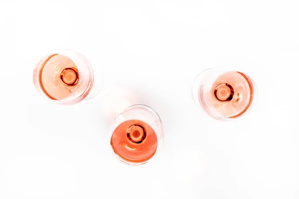 Rose Wijnglazen Ingesteld Wijn Proeven Verschillende Variëteiten Kleuren Tinten Roze — Stockfoto