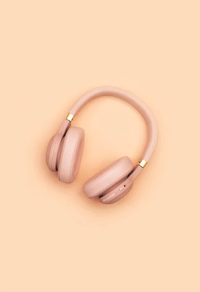 Roze Draadloze Hoofdtelefoon Een Lichtroze Pastelachtergrond Trendy Minimale Stijl Muziekconcept — Stockfoto