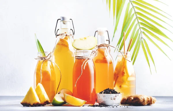 Healthy Fermented Kombucha Drinks Probiotic Superfood Tea Keto Diet Drink — Stock Photo, Image