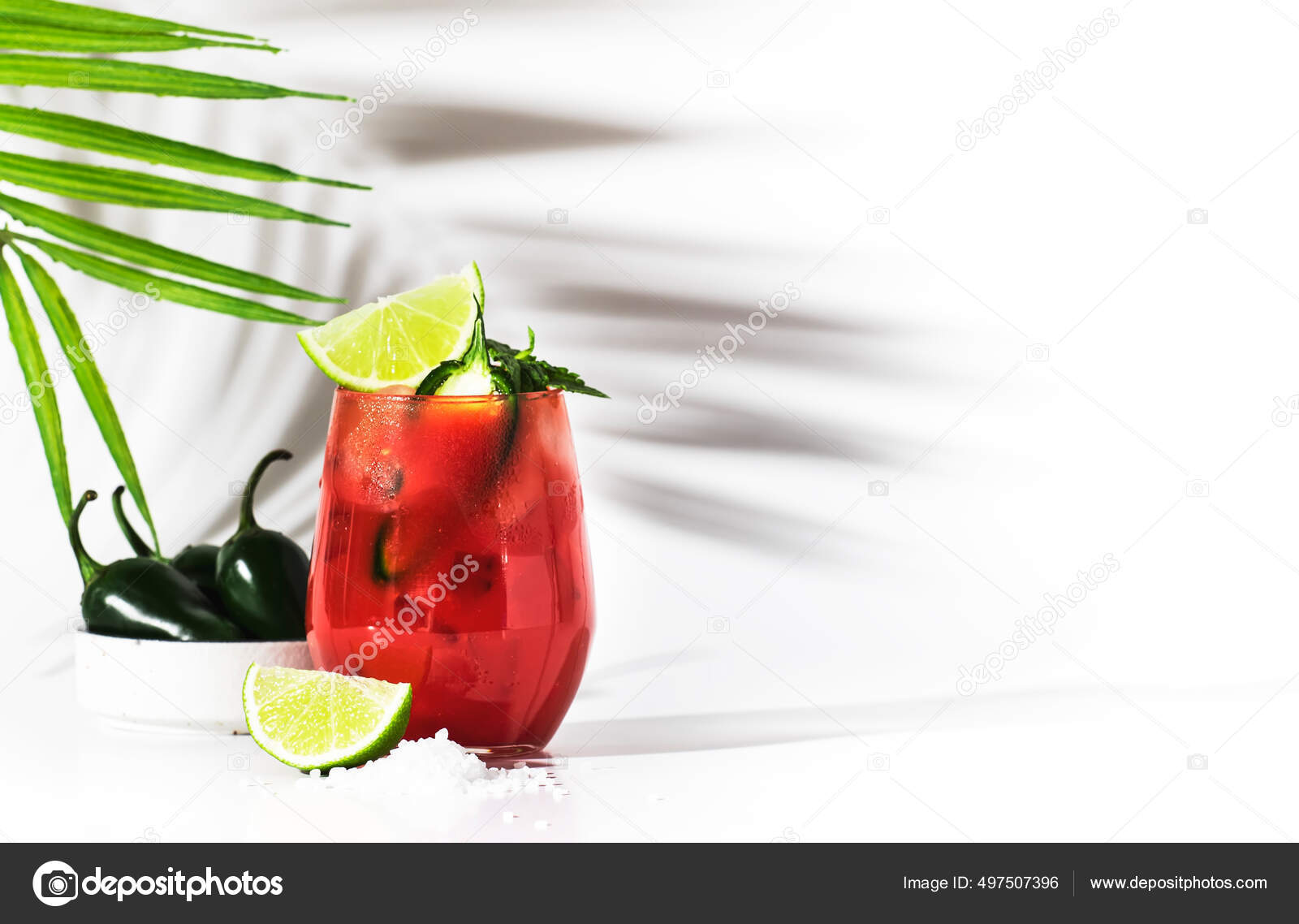 Spicy Cocktail Vodka Tomato Juice Jalapeno Pepper Ice Lime Salt Stock