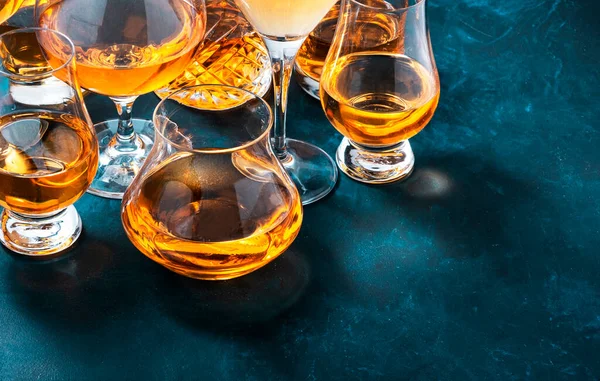 Strong Alcohol Drinks Hard Liquors Spirits Distillates Iset Glasses Cognac — Stock Photo, Image