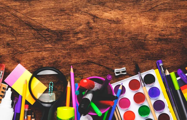 Voltar Fundo Modelo Escola Com Espaço Para Texto Cadernos Canetas — Fotografia de Stock