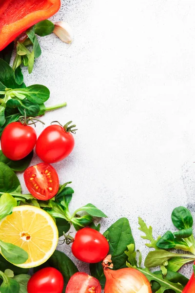 Fundo Comida Saudável Com Várias Ervas Verdes Egetables Vred Ingredientes — Fotografia de Stock