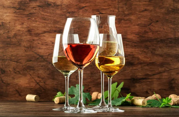 Vitt Vin Set Vinprovning Mest Populära Sorterna Vita Viner Vinglas — Stockfoto