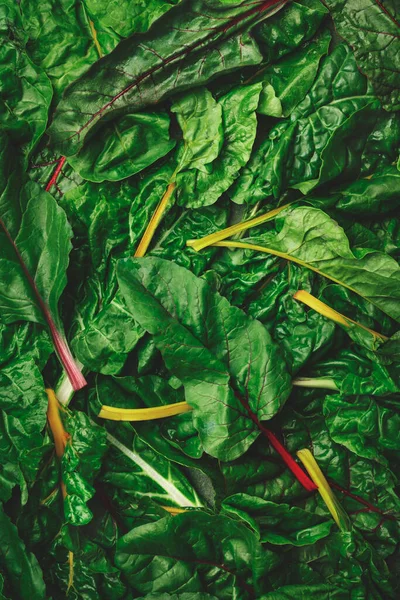 Rainbow Swiss Chard Leaves Rusty Background Raw Green Leaf Vegetables — Stock Photo, Image