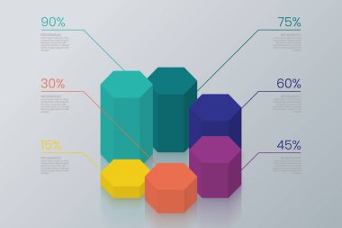 Gerçekçi 3D bilgi grafiği şablonu yüzdelik durum numaralarını gösteriyor. Altıgen şekli