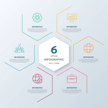 Altıgen şekilli renkli bilgi tasarım şablonu.