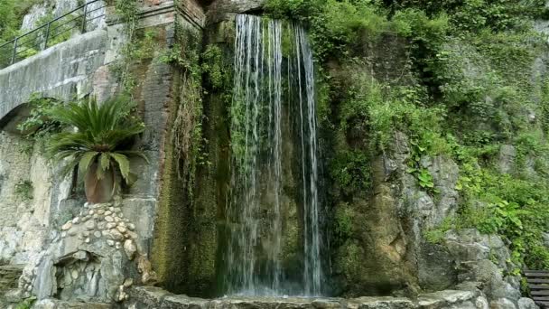 Abchazië stad van nieuwe Afon. Prachtige tropische waterval. — Stockvideo