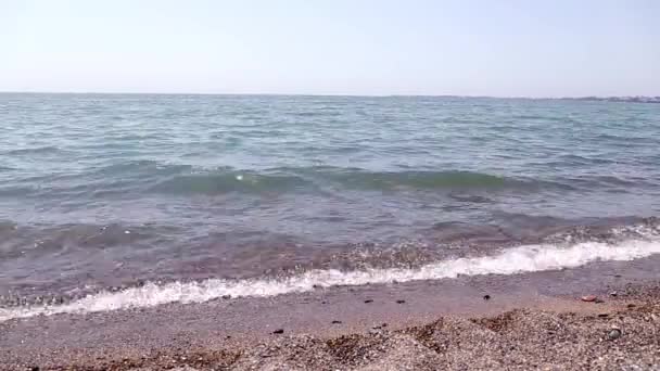 Onde marine. Costa del Mar Nero. Mare calmo, le onde sono tranquille, acqua limpida. Bella costa del mare . — Video Stock