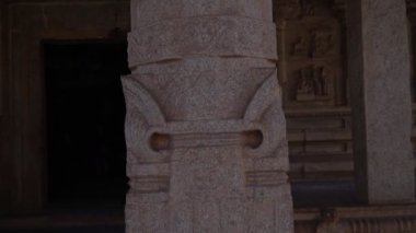 Arkeoloji, Hint şehri Hampi 'nin antik tapınağında oyulmuş resimlerin olduğu taş sütun.