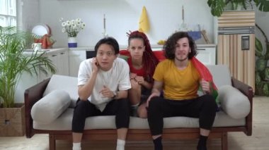 Mutlu Güney Afrikalı taraftarlar televizyonda maç izleyip zaferlerini kutluyorlar. Güney Afrika bayrağı taşıyan hayranlar